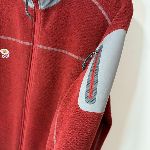 Mountain Hardwear Men's Fleece Jacket Red Grey Large Polartec Full Zip Outdoor - Picture 3 of 9